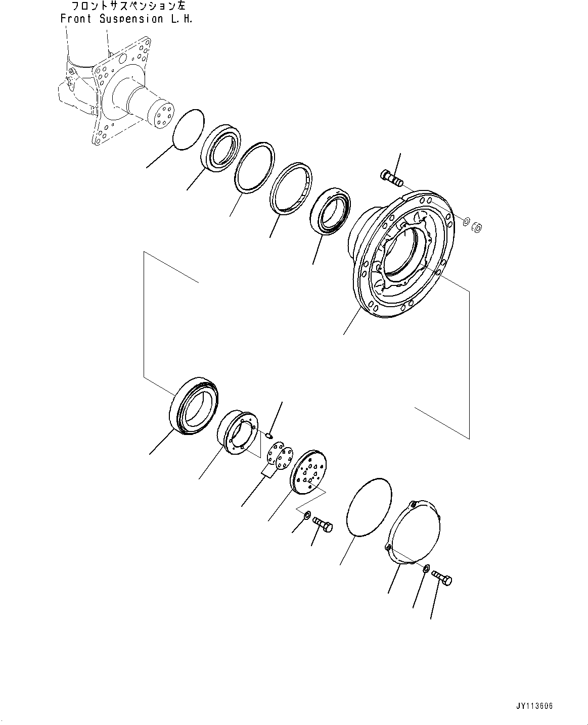 Komatsu parts book diagram for HD605-10 S/N 60001-UP: FRONT AXLE, HUB, L.H.(#60001-)