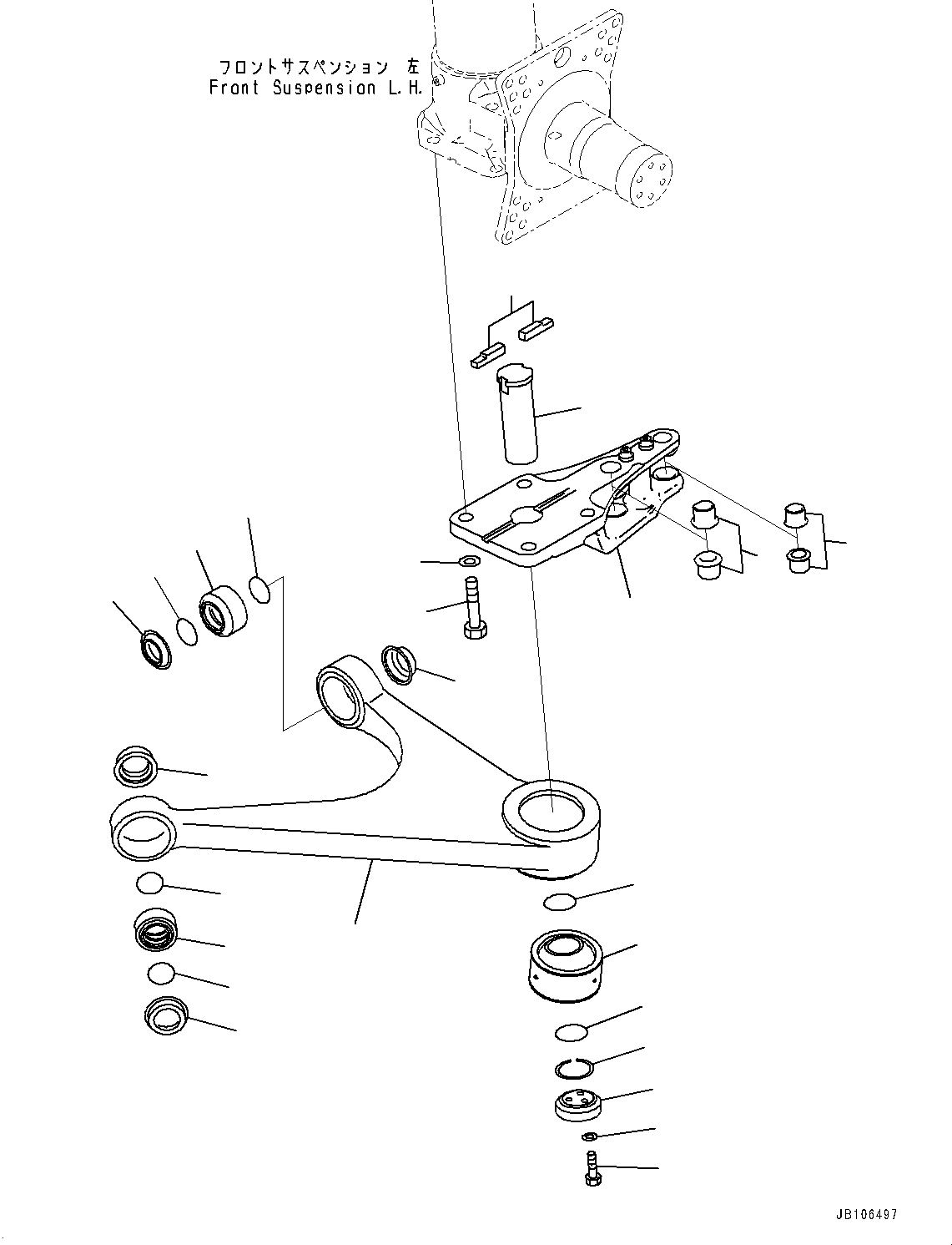 Komatsu parts book diagram for HD605-10 S/N 60001-UP: FRONT AXLE, LEVER, L.H.(#60001-)