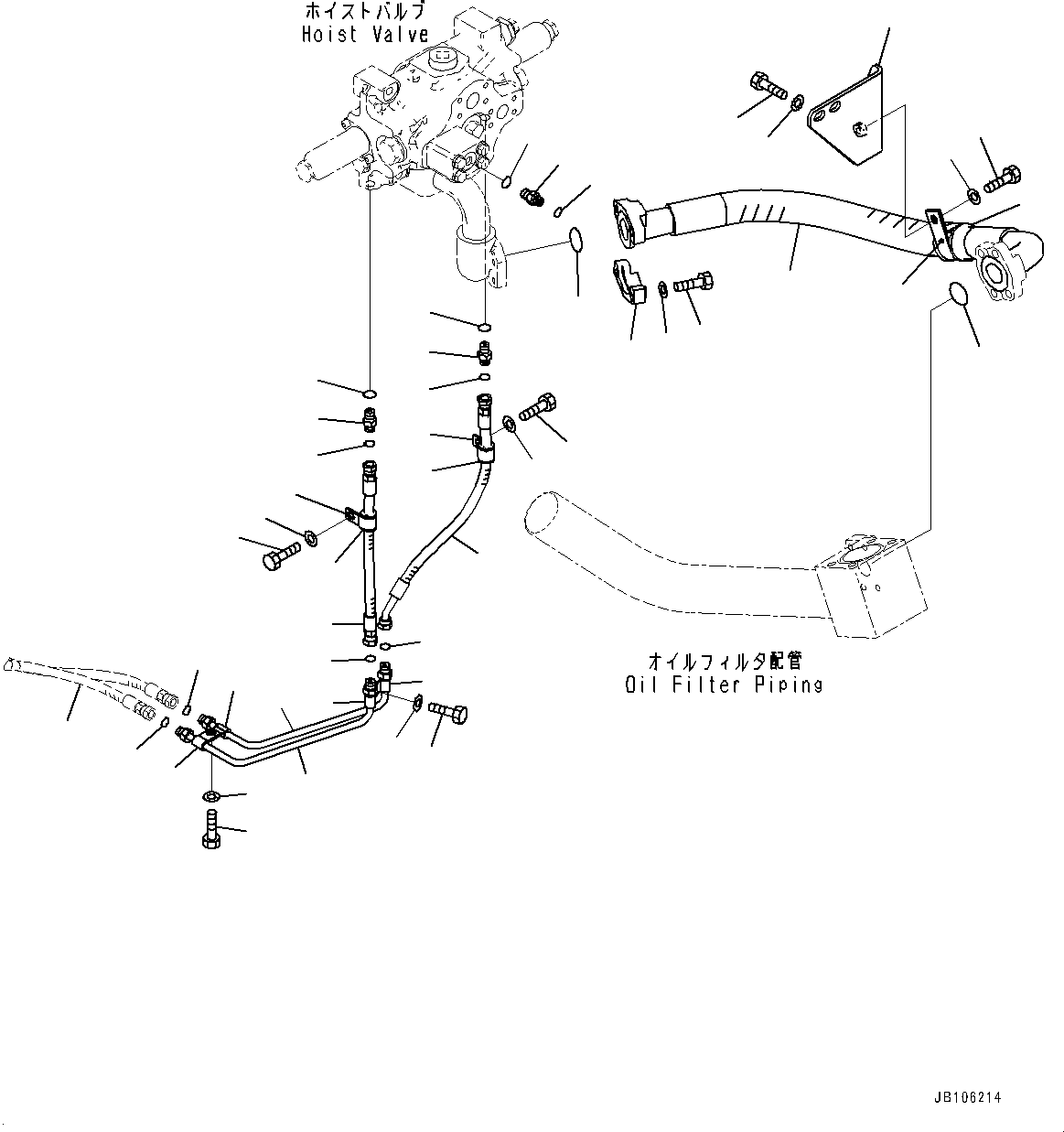 Komatsu parts book diagram for HD605-10 S/N 60001-UP: HYDRAULIC TANK, HOIST VALVE PIPING (2/3)(#60001-)