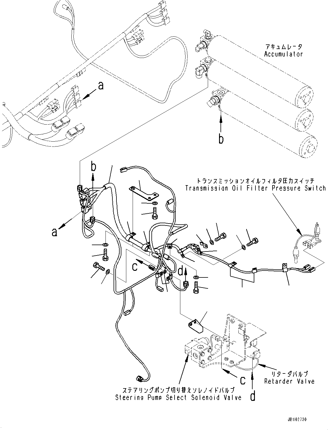 Komatsu parts book diagram for HD605-10 S/N 60001-UP: HYDRAULIC TANK, WIRING HARNESS (1/2)(#60001-)