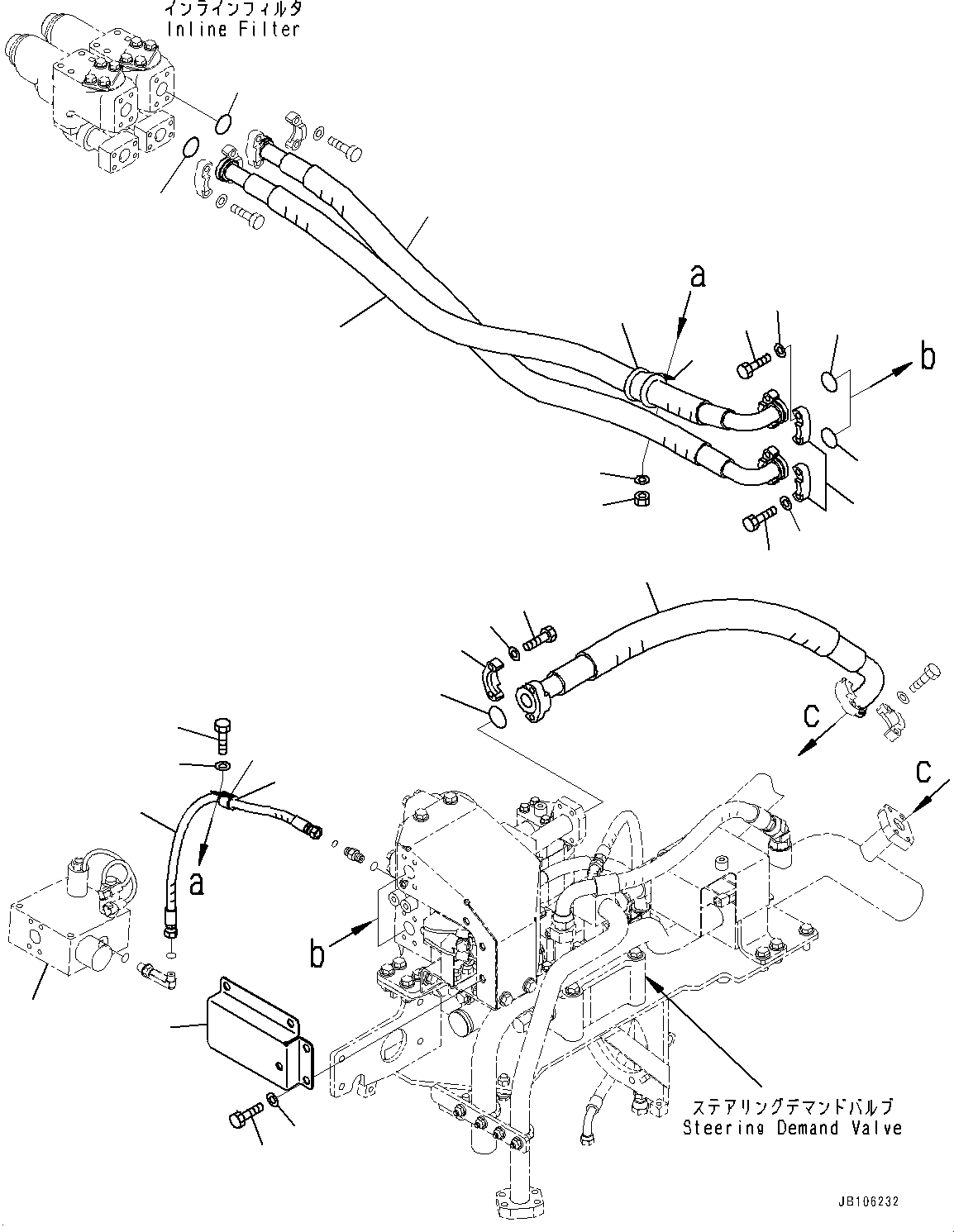 Komatsu parts book diagram for HD605-10 S/N 60001-UP: HYDRAULIC TANK, DEMAND VALVE PIPING (3/3)(#60001-)