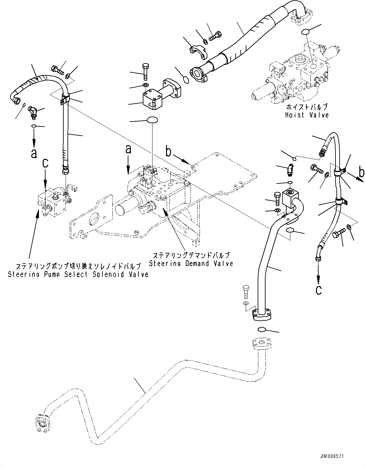 Komatsu parts book diagram for HD605-10 S/N 60001-UP: HYDRAULIC TANK, STEERING DEMAND VALVE PIPING (2/3)(#60001-)