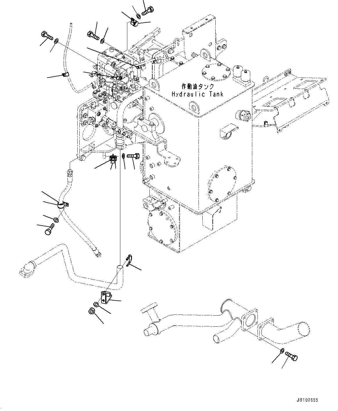 Komatsu parts book diagram for HD605-10 S/N 60001-UP: HYDRAULIC TANK, MOUNTING PARTS(#60001-)