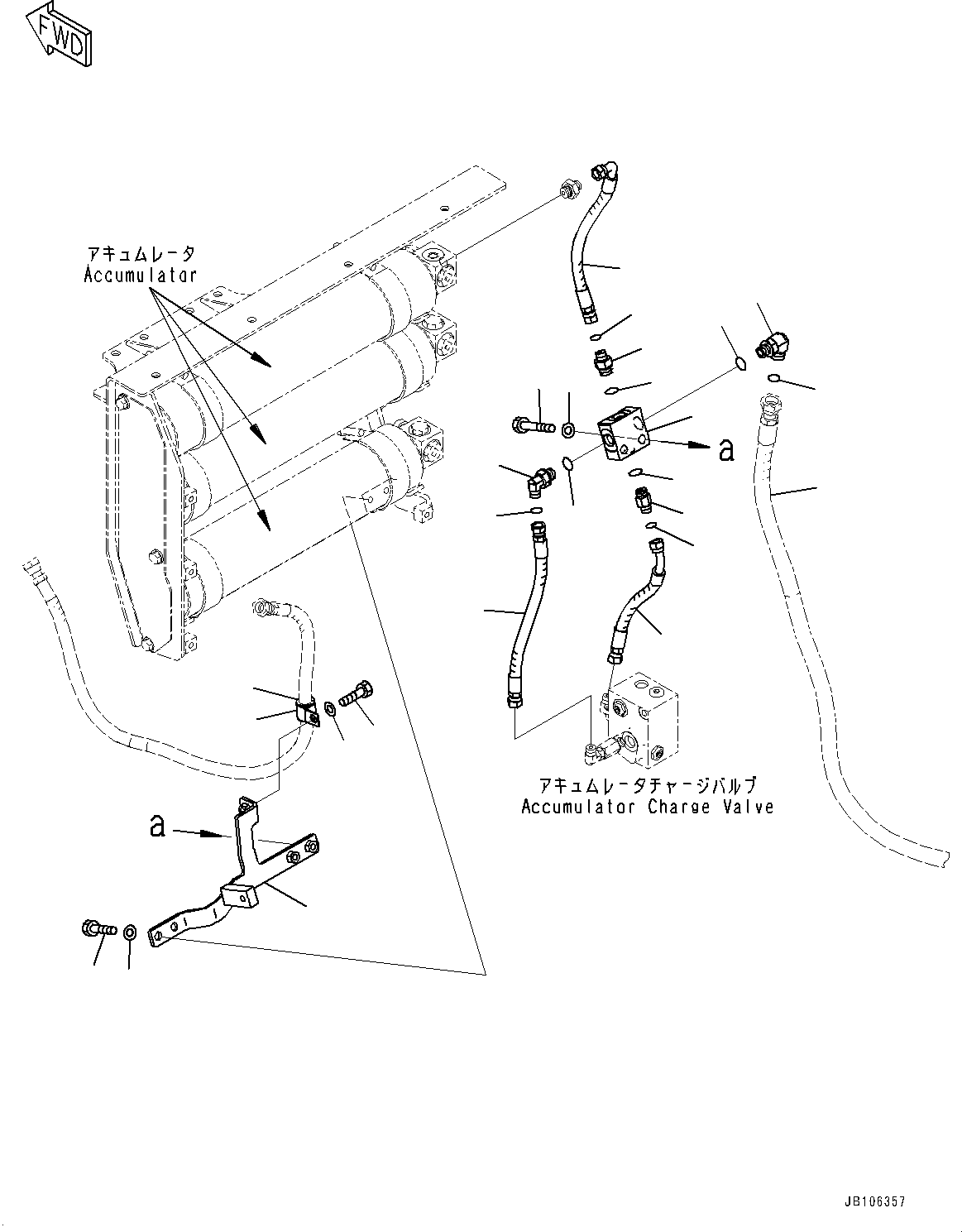 Komatsu parts book diagram for HD605-10 S/N 60001-UP: BRAKE PIPING, ACCUMULATOR CHARGE VALVE PIPING(#60001-)