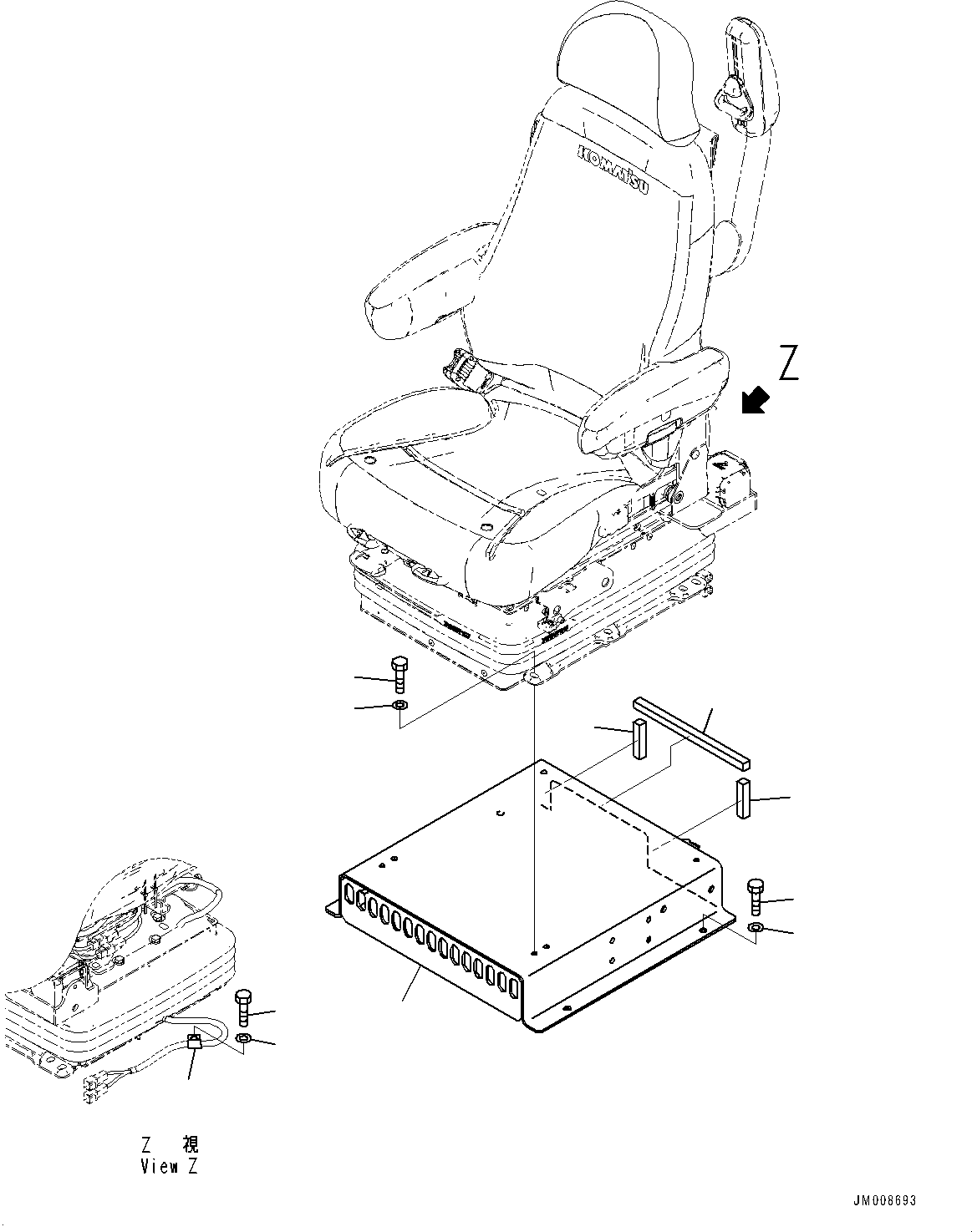 Komatsu parts book diagram for HD605-10 S/N 60001-UP: OPERATOR'S SEAT, OPERATOR'S SEAT MOUNTING (AIR SUSPENSION TYPE, 3-POINT 78MM SEAT BELT, SEARS)(#60001-)