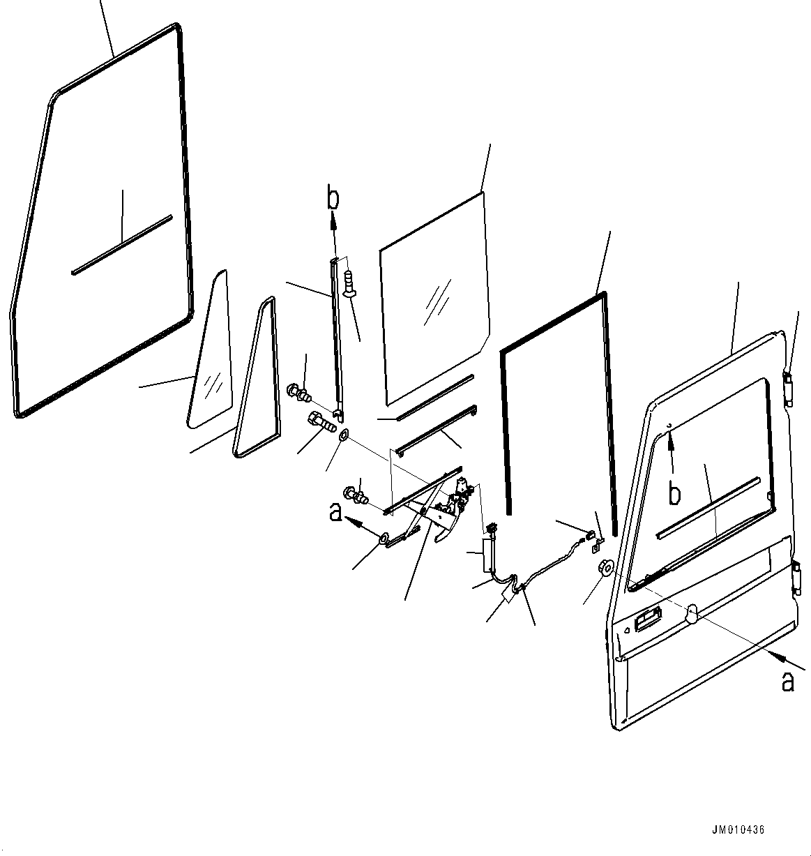 Komatsu parts book diagram for HD605-10 S/N 60001-UP: CAB, DOOR, L.H.(#60001-)