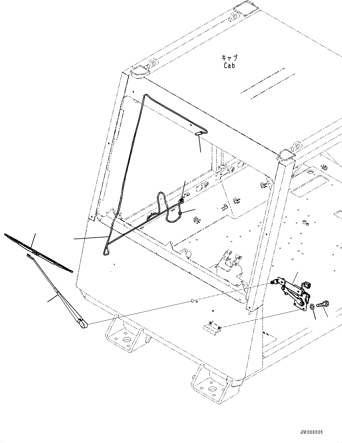 Komatsu parts book diagram for HD605-10 S/N 60001-UP: CAB, FRONT WIPER(#60001-)