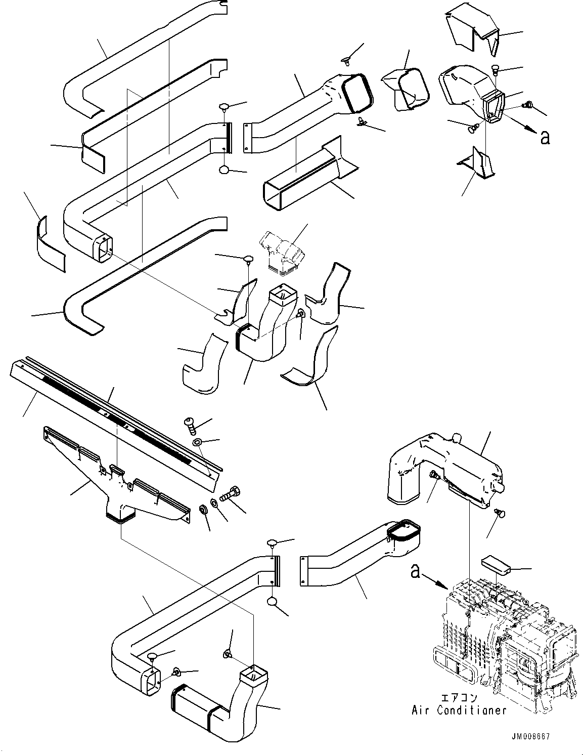 Komatsu parts book diagram for HD605-10 S/N 60001-UP: CAB, AIR CONDITIONER DUCT (1/2)(#60001-)