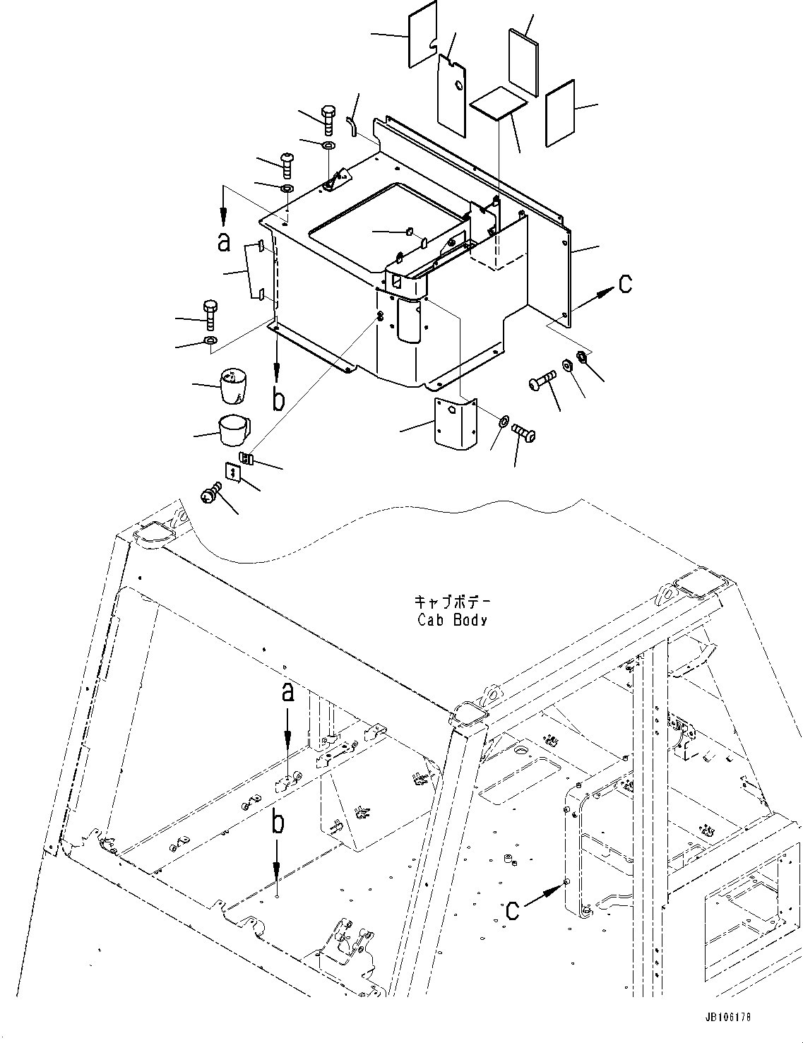 Komatsu parts book diagram for HD605-10 S/N 60001-UP: CAB, CONSOLE BOX(#60001-)