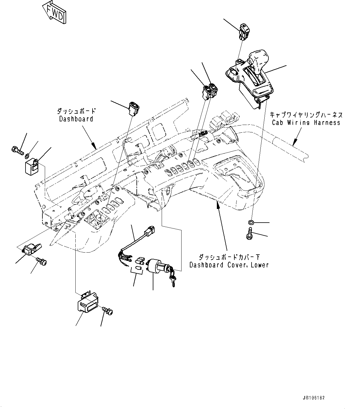 Komatsu parts book diagram for HD605-10 S/N 60001-UP: CAB, INSTRUMENT PANEL SWITCH(#60001-)