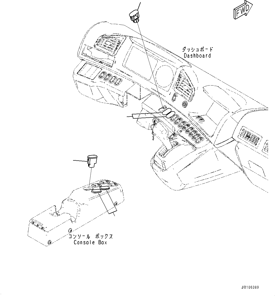 Komatsu parts book diagram for HD605-10 S/N 60001-UP: CAB OPTION SWITCH, COVER(#60001-)