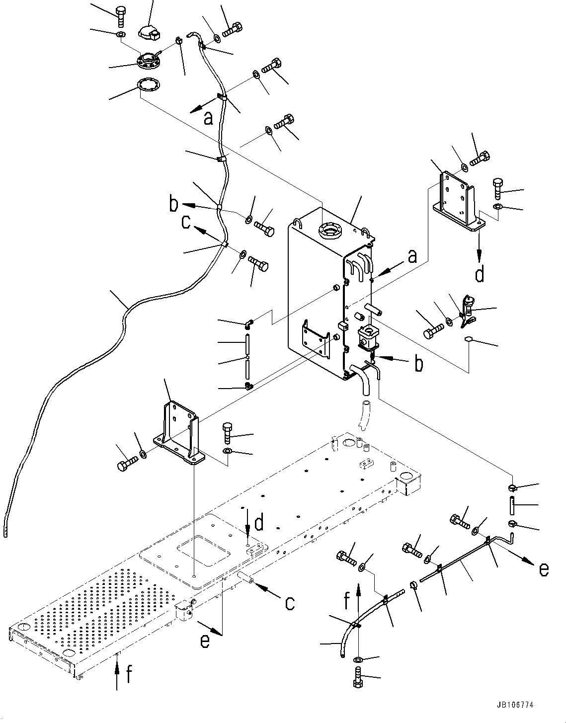 Komatsu parts book diagram for HD605-10 S/N 60001-UP: PLATFORM GROUP, SUB-TANK (WITH OIL FILLER CAP LOCK AND COVER LOCK)(#60003-)