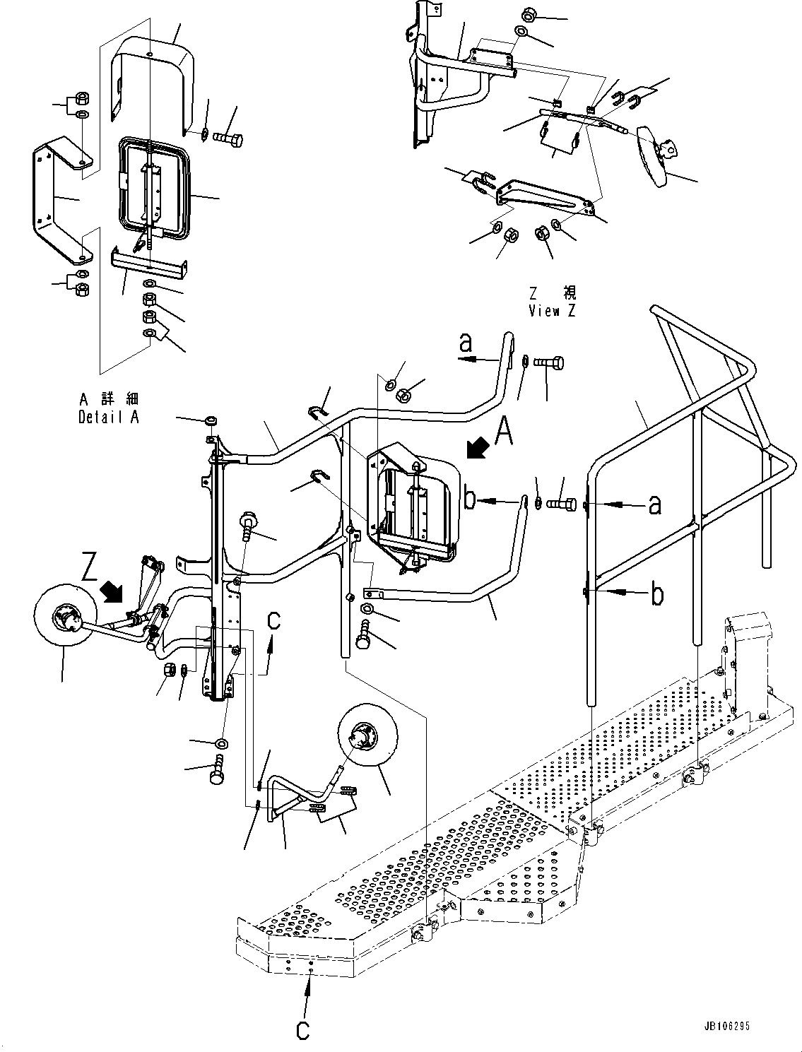 Komatsu parts book diagram for HD605-10 S/N 60001-UP: SIDE PLATFORM, GUARD AND MIRROR, L.H.(#60001-)