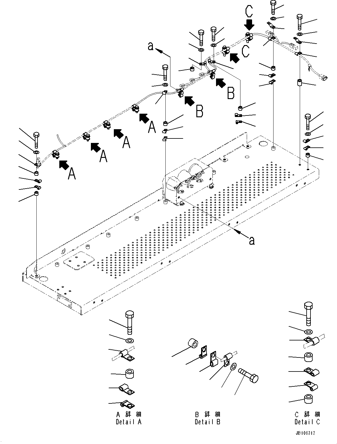 Komatsu parts book diagram for HD605-10 S/N 60001-UP: SIDE PLATFORM, WIRING HARNESS MOUNTING, R.H.(#60001-60079)