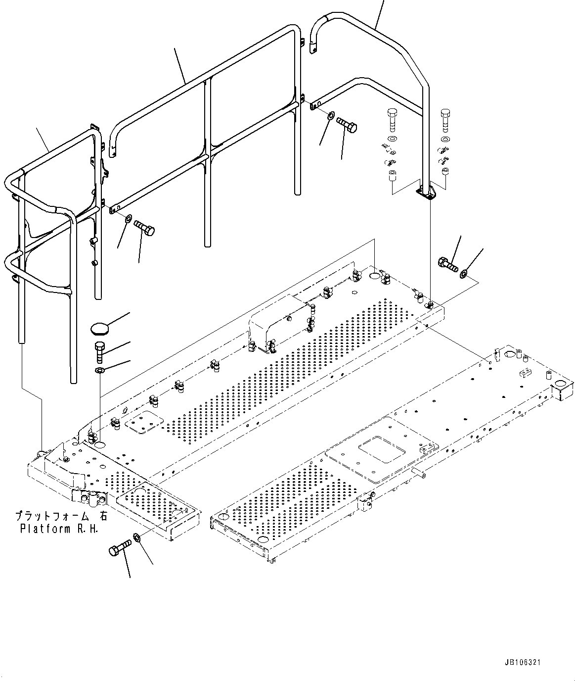 Komatsu parts book diagram for HD605-10 S/N 60001-UP: SIDE PLATFORM, RELATED PARTS, R.H.(#60001-)