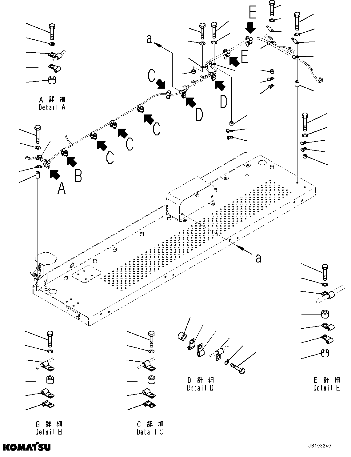 Komatsu parts book diagram for HD605-10 S/N 60001-UP: SIDE PLATFORM, WIRING HARNESS MOUNTING, R.H. (WITH AMBER COLOR WARNING BEACON)(#60001-)