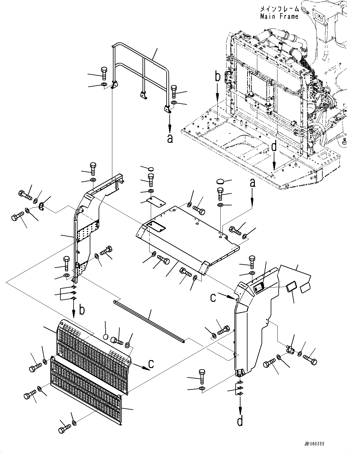 Komatsu parts book diagram for HD605-10 S/N 60001-UP: RADIATOR GUARD, R.H.(#60001-)