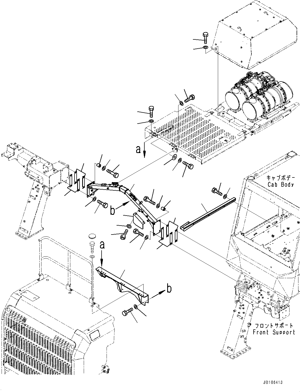 Komatsu parts book diagram for HD605-10 S/N 60001-UP: HOOD, MOUNTING(#60001-)