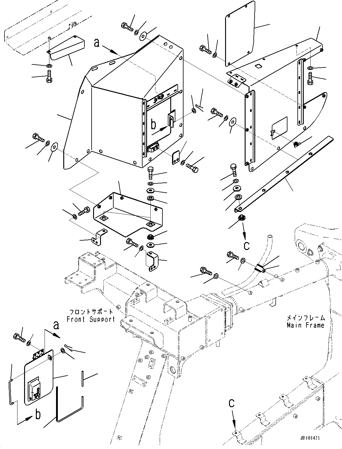 Komatsu parts book diagram for HD605-10 S/N 60001-UP: ENGINE SIDE COVER, R.H.(#60001-)