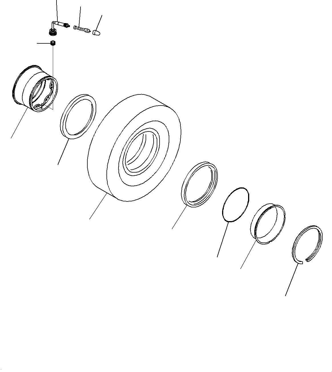 Komatsu parts book diagram for HD605-10 S/N 60001-UP: TIRE AND RIM, FRONT (24.00-R35 E4 CE VMTP, BRIDGESTONE)(#60001-)