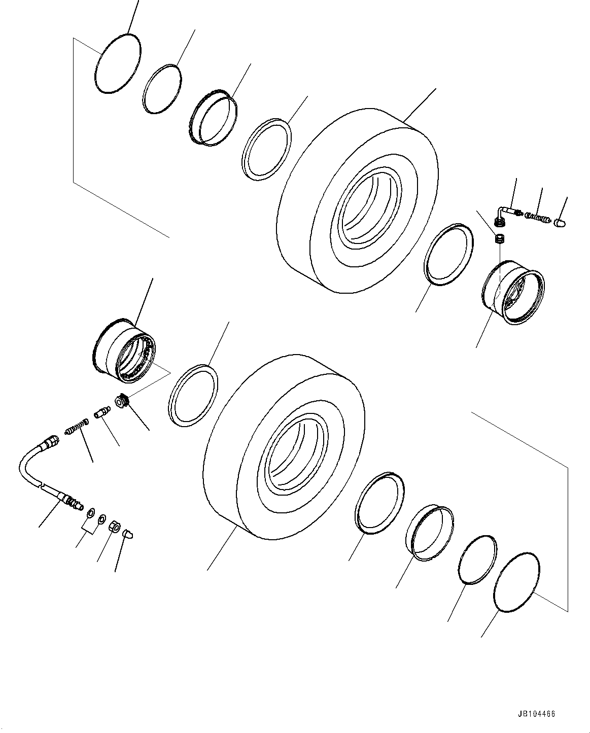 Komatsu parts book diagram for HD605-10 S/N 60001-UP: TIRE AND RIM, REAR (24.00-R35 E4 CR VMTP, BRIDGESTONE)(#60001-)