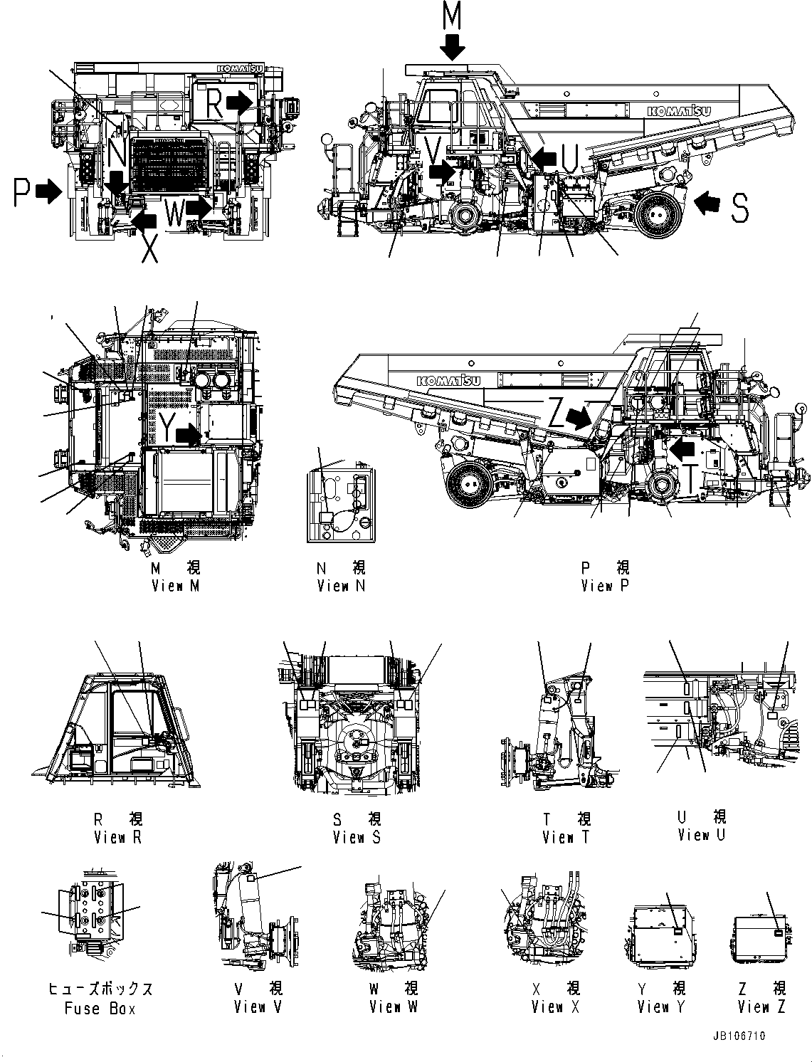 Komatsu parts book diagram for HD605-10 S/N 60001-UP: MARKS AND NAME PLATES, MARK AND PLATE (2/3) (WITH FRENCH, FOR QUEBEC CANADA)(#60001-)