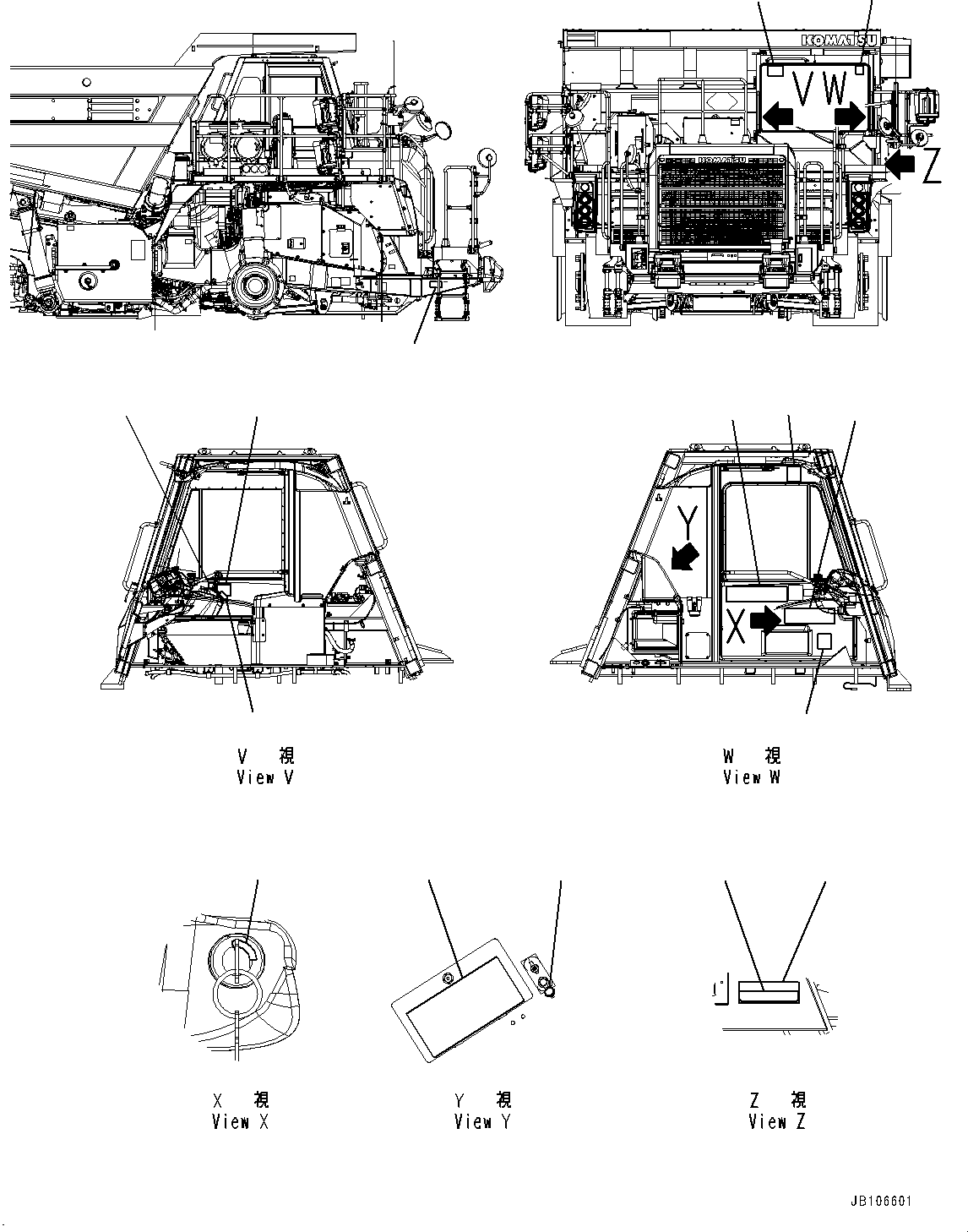 Komatsu parts book diagram for HD605-10 S/N 60001-UP: MARKS AND NAME PLATES, MARK AND PLATE (3/3) (WITH FRENCH, FOR QUEBEC CANADA)(#60001-)