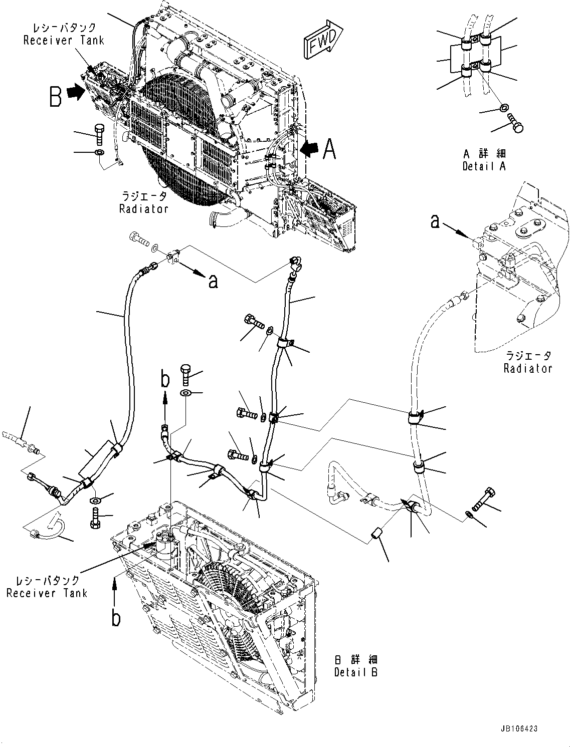 Komatsu parts book diagram for HD605-10 S/N 60001-UP: AIR CONDITIONER RELATED PARTS, AIR CONDITIONER CONDENSER PIPING (3/3)(#60001-)