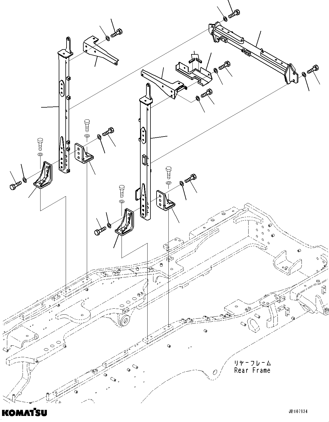 Komatsu parts book diagram for GD955-7M0 S/N 31001-UP: ENGINE RELATED PARTS, FRAME AND BRACKET (1/2)(#30001-)