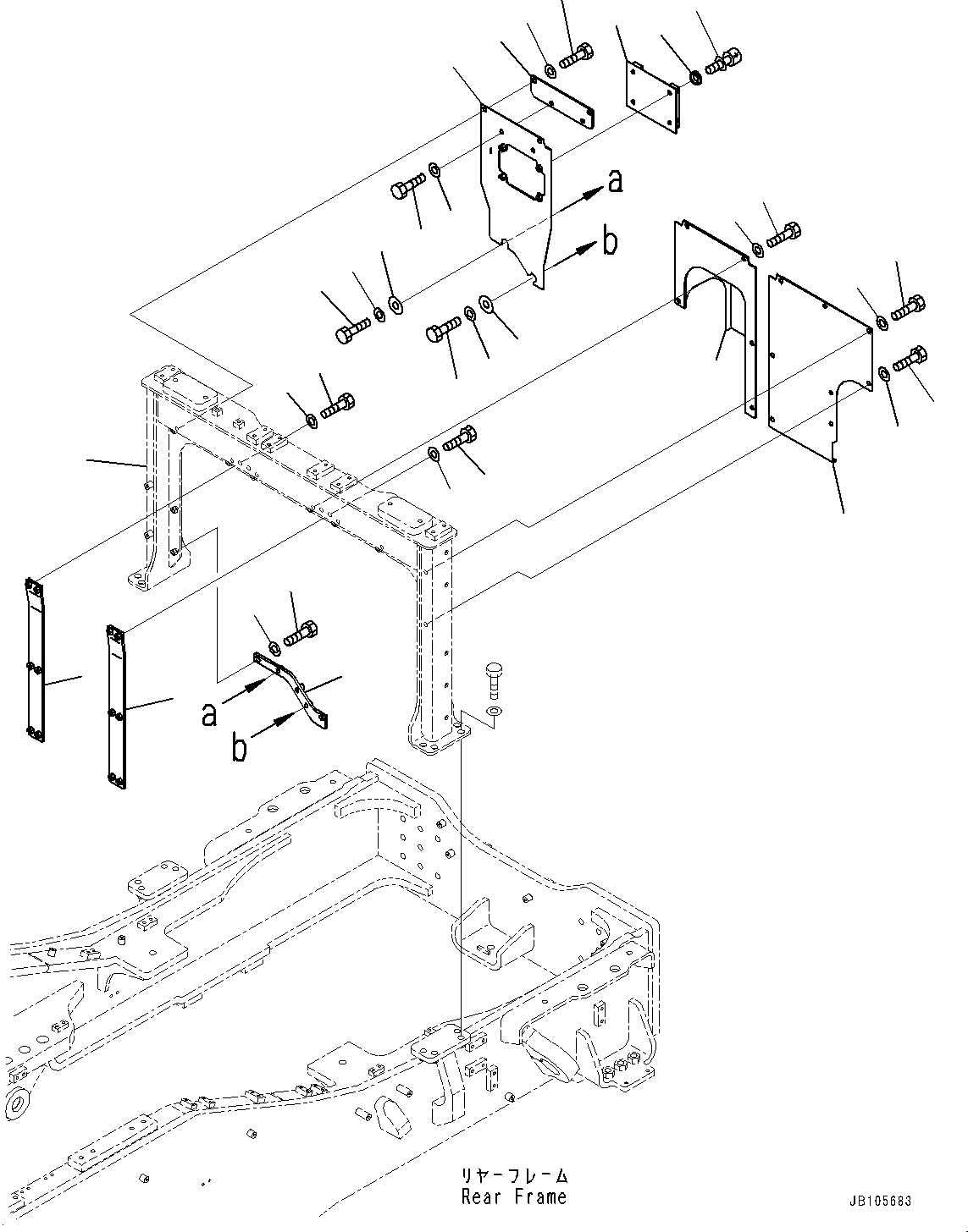 Komatsu parts book diagram for GD955-7M0 S/N 31001-UP: ENGINE RELATED PARTS, LOWER BAFFLE(#30001-)