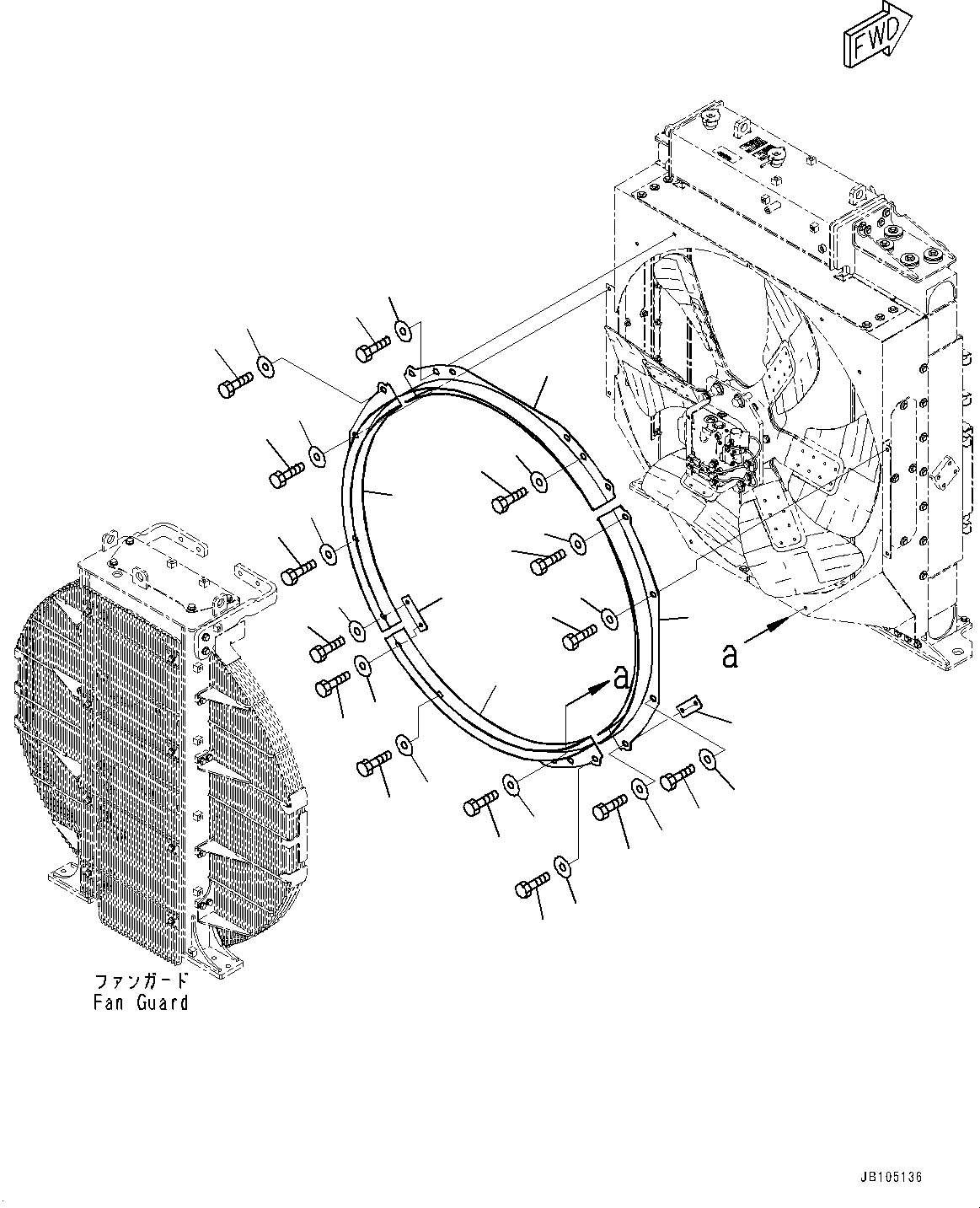 Komatsu parts book diagram for GD955-7M0 S/N 31001-UP: RADIATOR, SHROUD(#30001-)