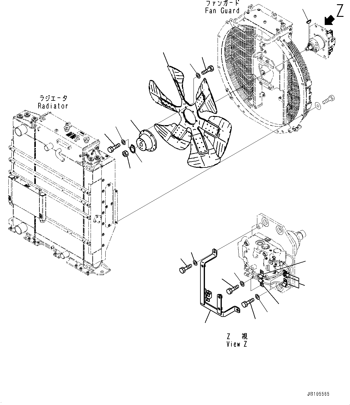 Komatsu parts book diagram for GD955-7M0 S/N 31001-UP: RADIATOR, FAN(#30001-)