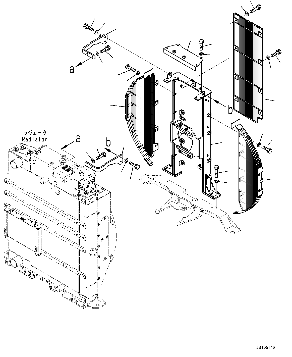 Komatsu parts book diagram for GD955-7M0 S/N 31001-UP: RADIATOR, FAN GUARD(#30001-)