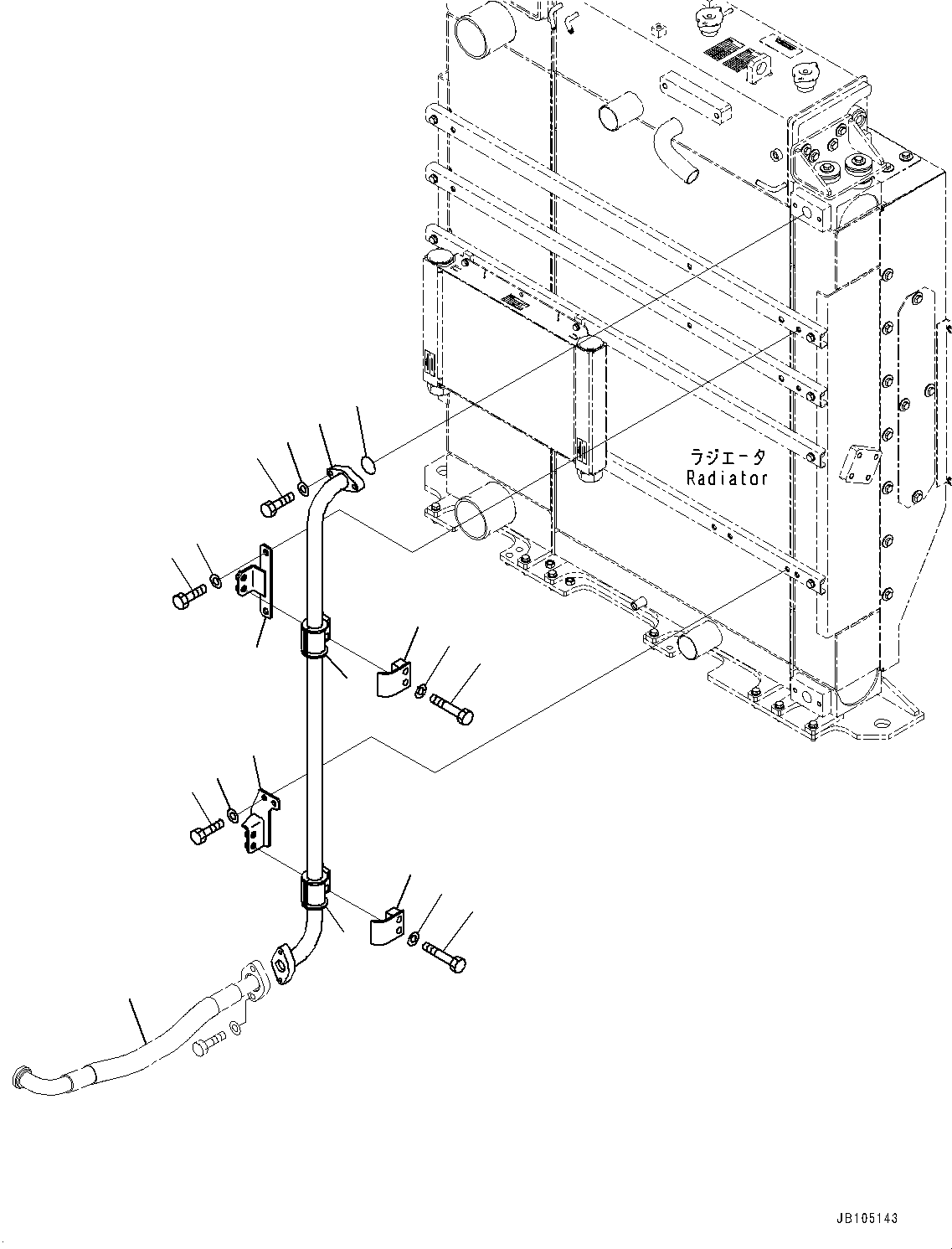 Komatsu parts book diagram for GD955-7M0 S/N 31001-UP: RADIATOR, OIL COOLER PIPING(#30001-)