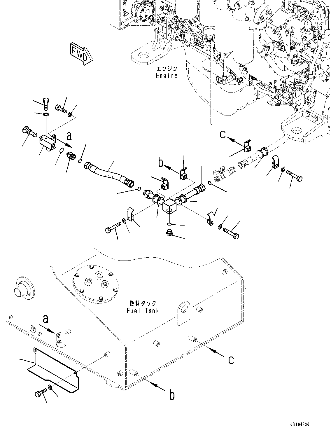 Komatsu parts book diagram for GD955-7M0 S/N 31001-UP: FUEL TANK, ENGINE OIL DRAIN PIPING(#30001-)