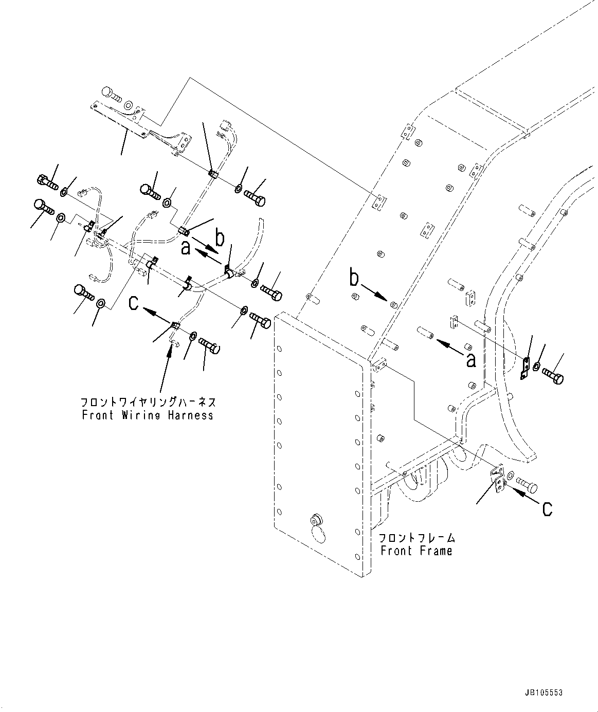 Komatsu parts book diagram for GD955-7M0 S/N 31001-UP: FRONT WIRING HARNESS, WIRING HARNESS MOUNTING (6/8)(#30001-)