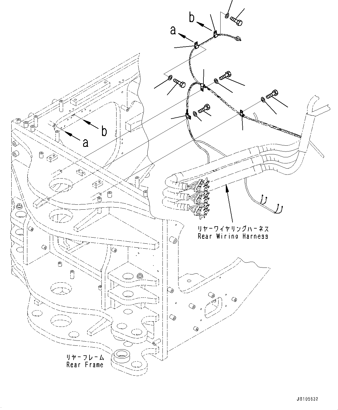 Komatsu parts book diagram for GD955-7M0 S/N 31001-UP: REAR WIRING HARNESS, WIRING HARNESS MOUNTING (1/7)(#30001-)