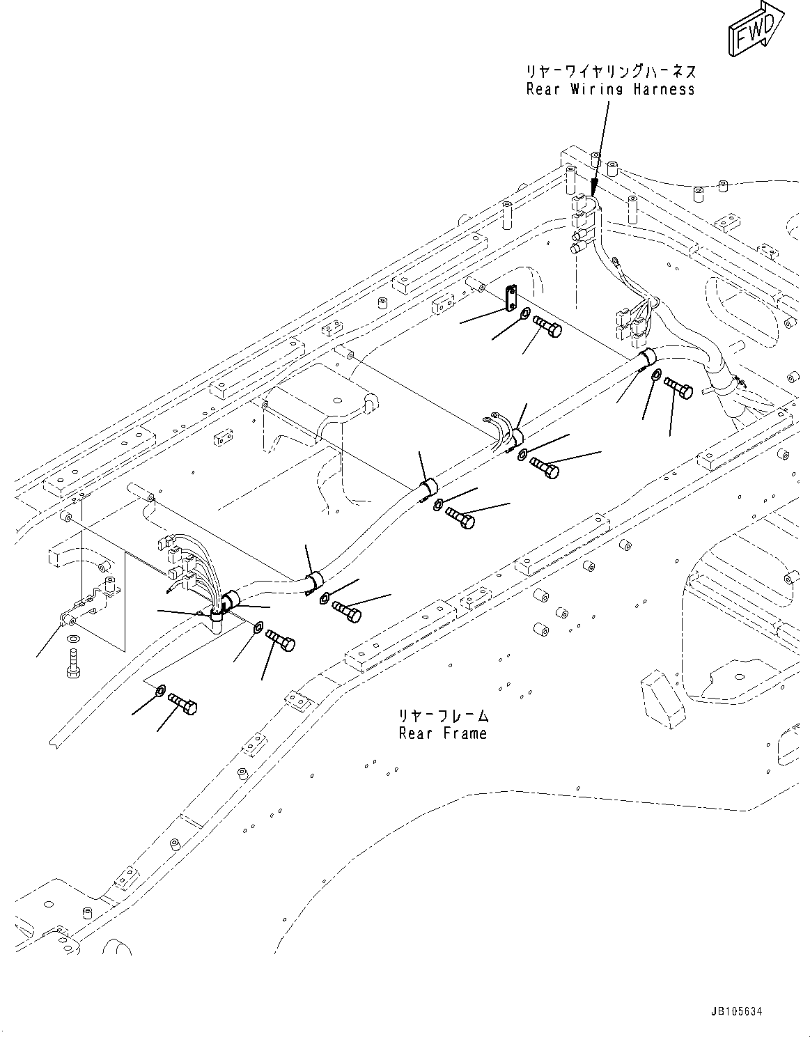 Komatsu parts book diagram for GD955-7M0 S/N 31001-UP: REAR WIRING HARNESS, WIRING HARNESS MOUNTING (3/7)(#30001-)
