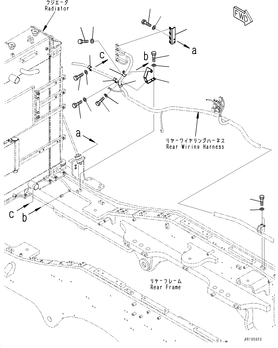 Komatsu parts book diagram for GD955-7M0 S/N 31001-UP: REAR WIRING HARNESS, WIRING HARNESS MOUNTING (5/7)(#30001-)