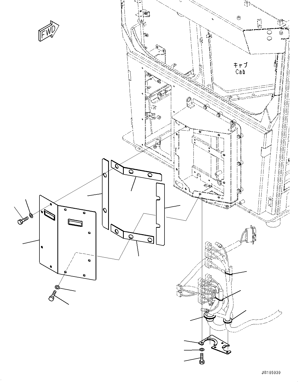 Komatsu parts book diagram for GD955-7M0 S/N 31001-UP: REAR WIRING HARNESS, CONTROLLER COVER(#30001-)