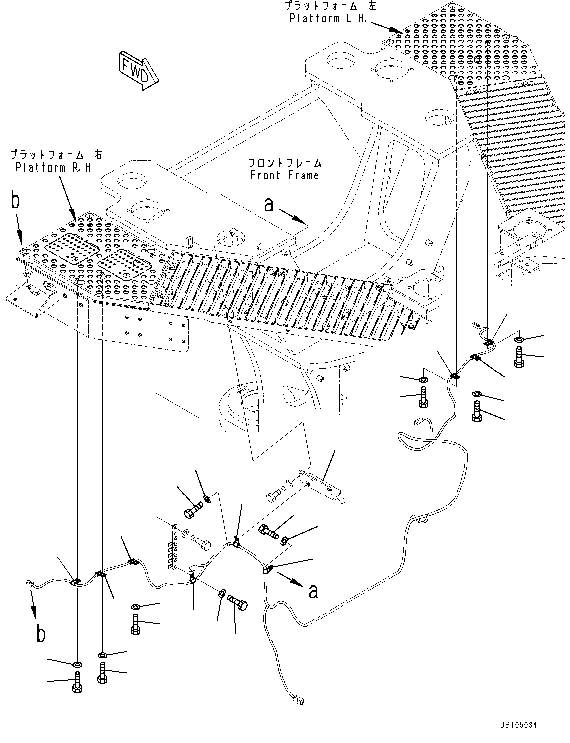 Komatsu parts book diagram for GD955-7M0 S/N 31001-UP: REAR WIRING HARNESS, WORKING LAMP WIRING HARNESS MOUNTING (1/2)(#30001-)