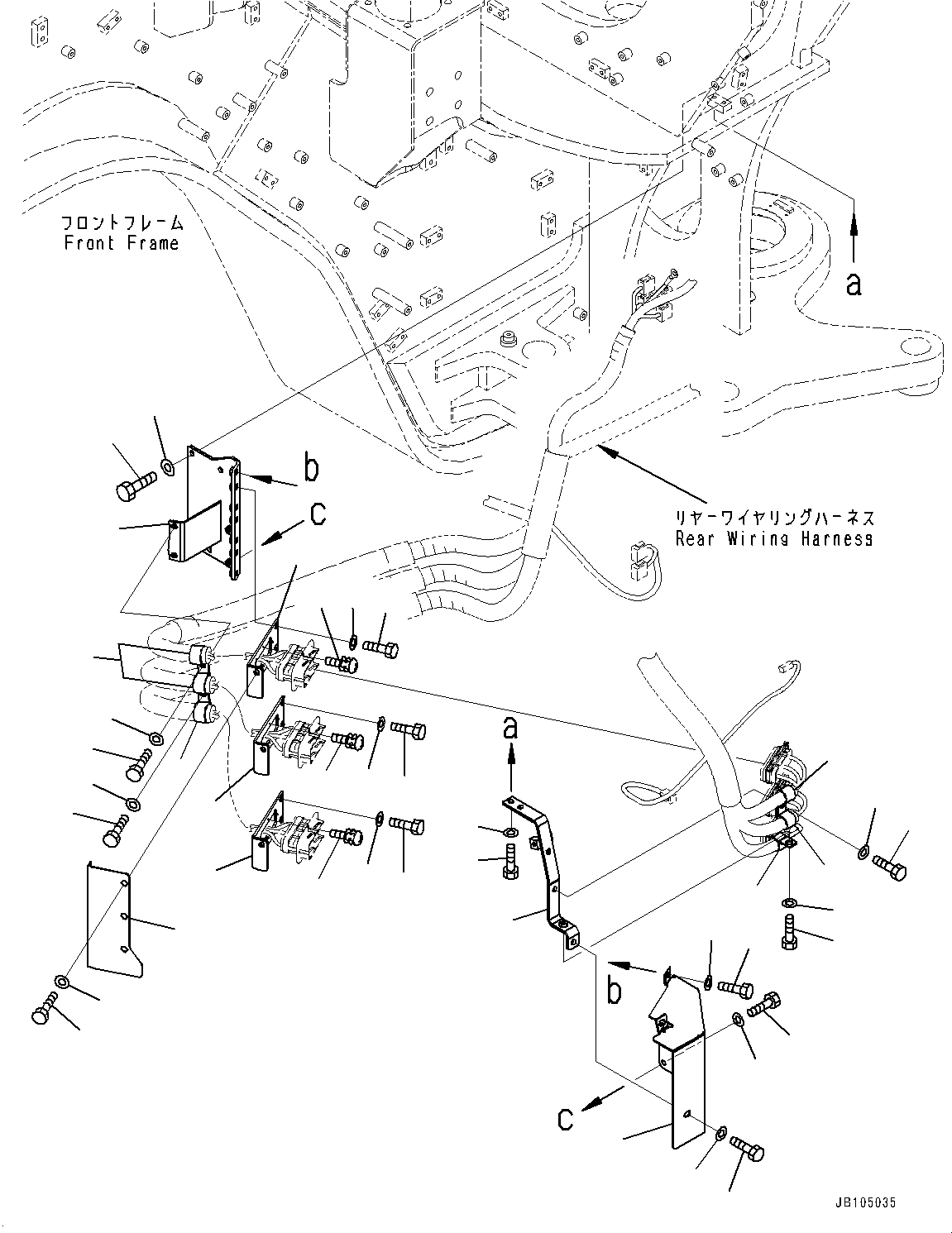 Komatsu parts book diagram for GD955-7M0 S/N 31001-UP: REAR WIRING HARNESS, WORKING LAMP WIRING HARNESS MOUNTING (2/2)(#30001-)