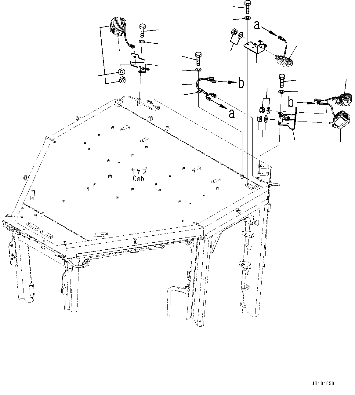 Komatsu parts book diagram for GD955-7M0 S/N 31001-UP: CAB TOP WORKING LAMP, REAR(#30001-)