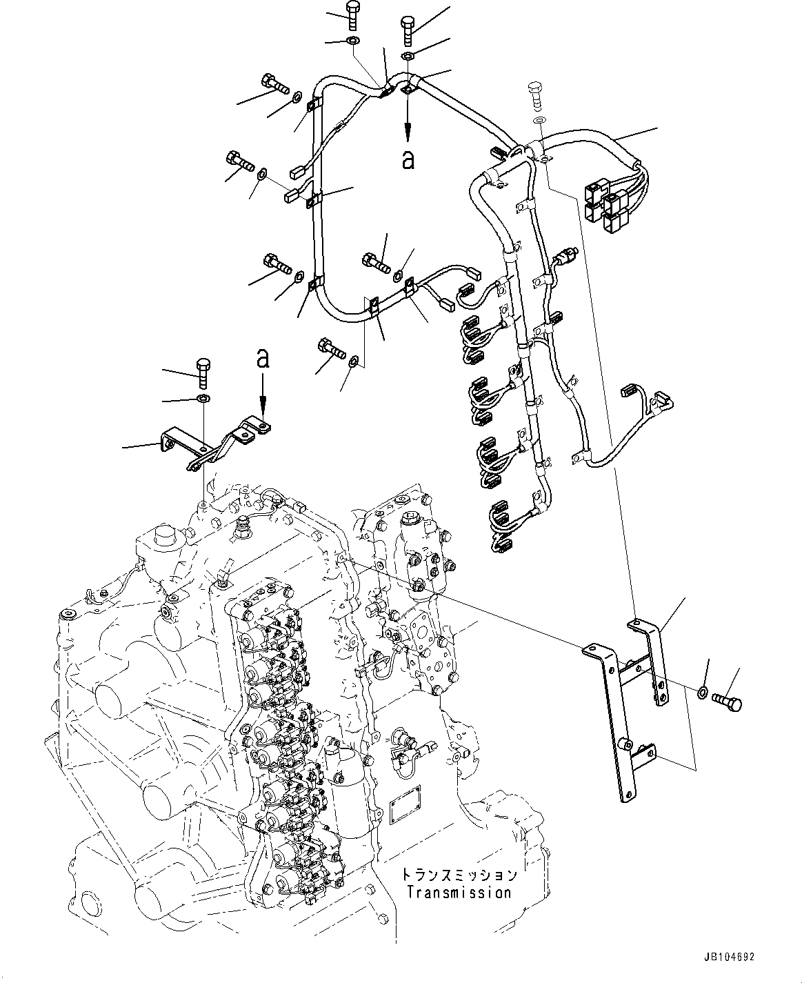 Komatsu parts book diagram for GD955-7M0 S/N 31001-UP: TORQUE CONVERTER AND TRANSMISSION, WIRING HARNESS(#30001-)
