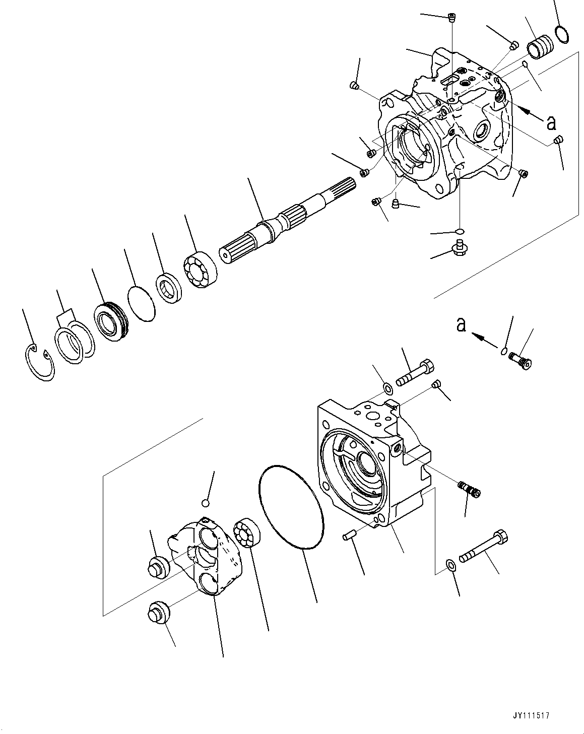 Komatsu parts book diagram for GD955-7M0 S/N 31001-UP: TORQUE CONVERTER AND TRANSMISSION, PISTON PUMP (1/14) (WORK EQUIPMENT PUMP)(#30001-)
