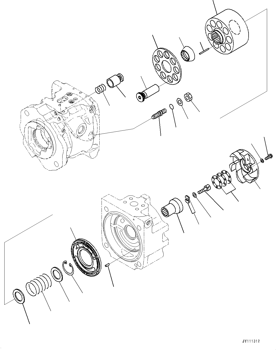 Komatsu parts book diagram for GD955-7M0 S/N 31001-UP: TORQUE CONVERTER AND TRANSMISSION, PISTON PUMP (2/14) (WORK EQUIPMENT PUMP)(#30001-)