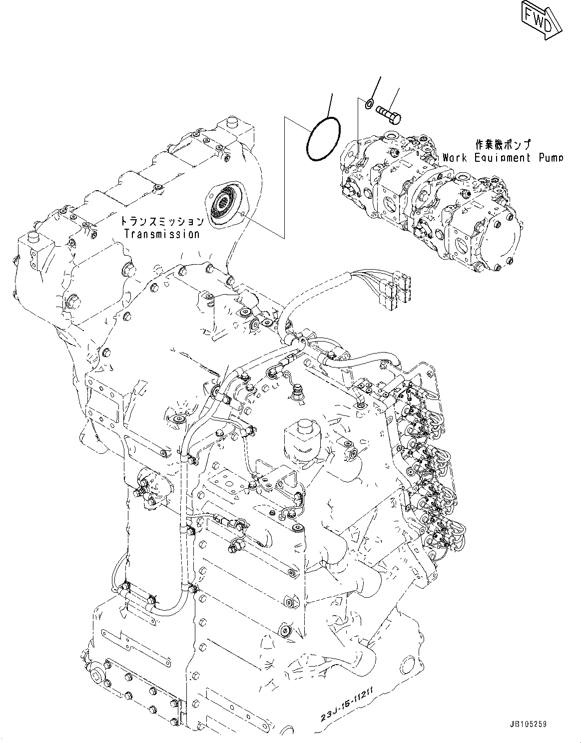 Komatsu parts book diagram for GD955-7M0 S/N 31001-UP: TORQUE CONVERTER AND TRANSMISSION, O-RING (1/3)(#30001-)
