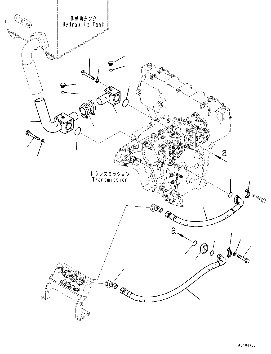 Komatsu parts book diagram for GD955-7M0 S/N 31001-UP: TORQUE CONVERTER AND TRANSMISSION, WORK EQUIPMENT PUMP PIPING(#30001-)