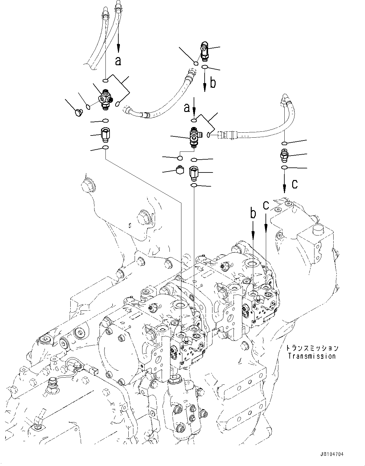 Komatsu parts book diagram for GD955-7M0 S/N 31001-UP: TORQUE CONVERTER AND TRANSMISSION, ELBOW(#30001-)