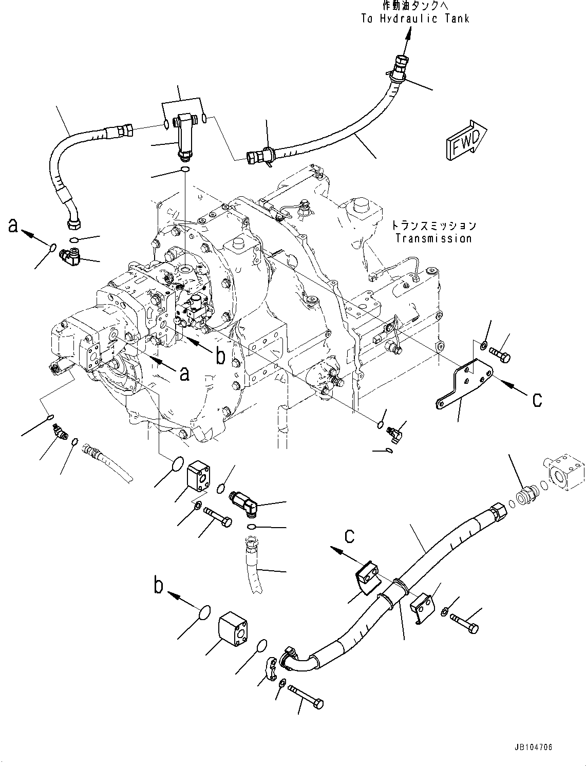 Komatsu parts book diagram for GD955-7M0 S/N 31001-UP: TORQUE CONVERTER AND TRANSMISSION, DELIVERY PIPING(#30001-)